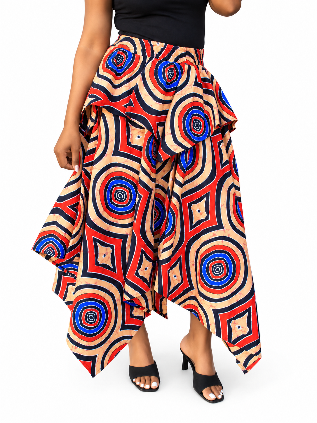 Sunset Rings African Print Asymmetric Skirt