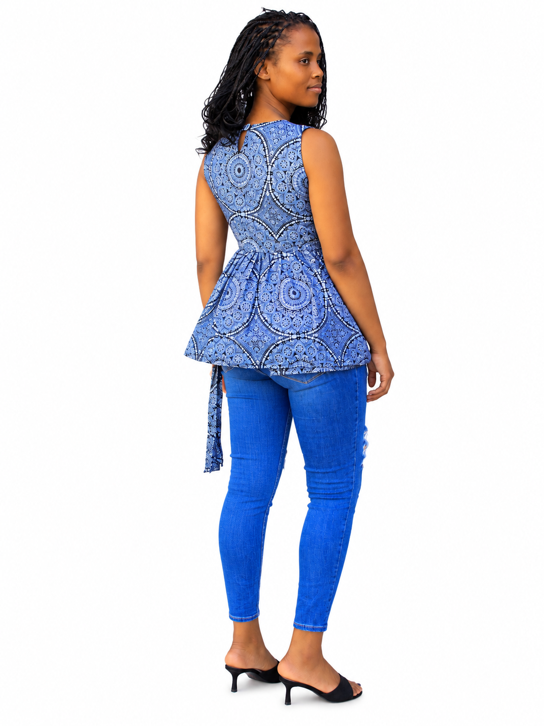 Sleeveless Women Wrap Top – Blue African Print