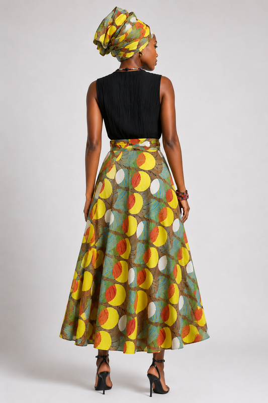Yellow Sunrise African Print Wrap Skirt