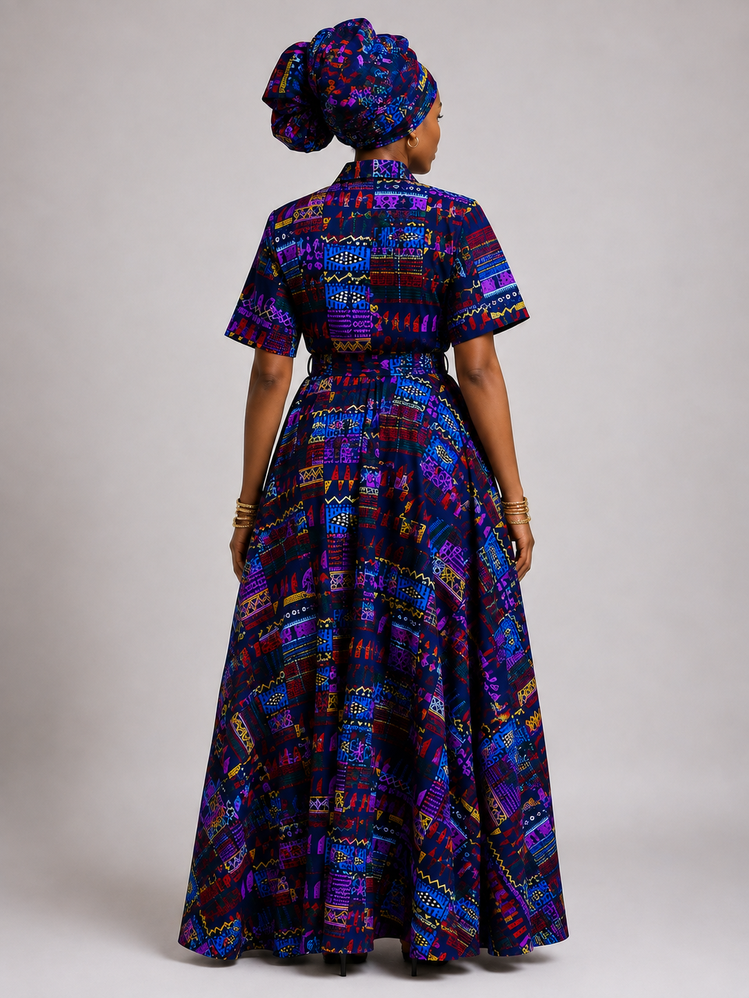Kente Print Wrap Dress & Headwrap Set