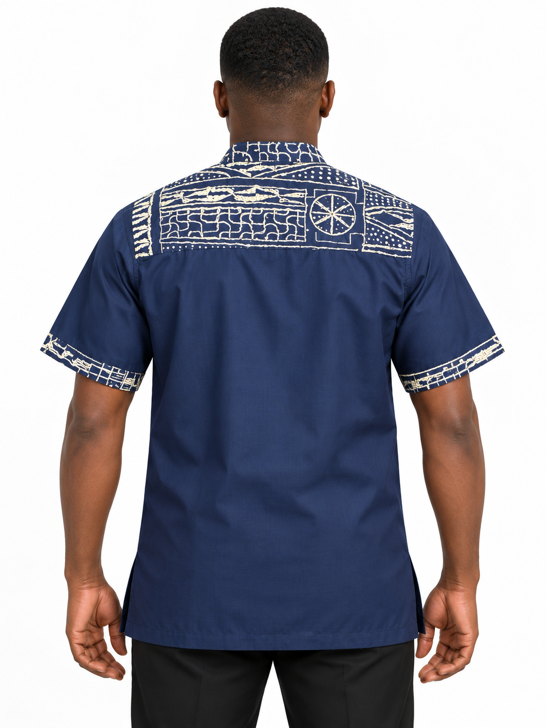 Navy White Mudcloth Print Men's Shirt