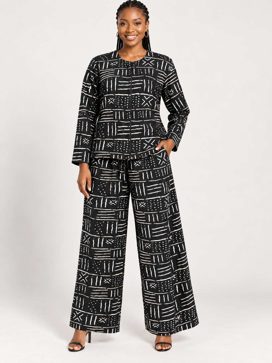 Black Mudcloth Print Two-Piece Set