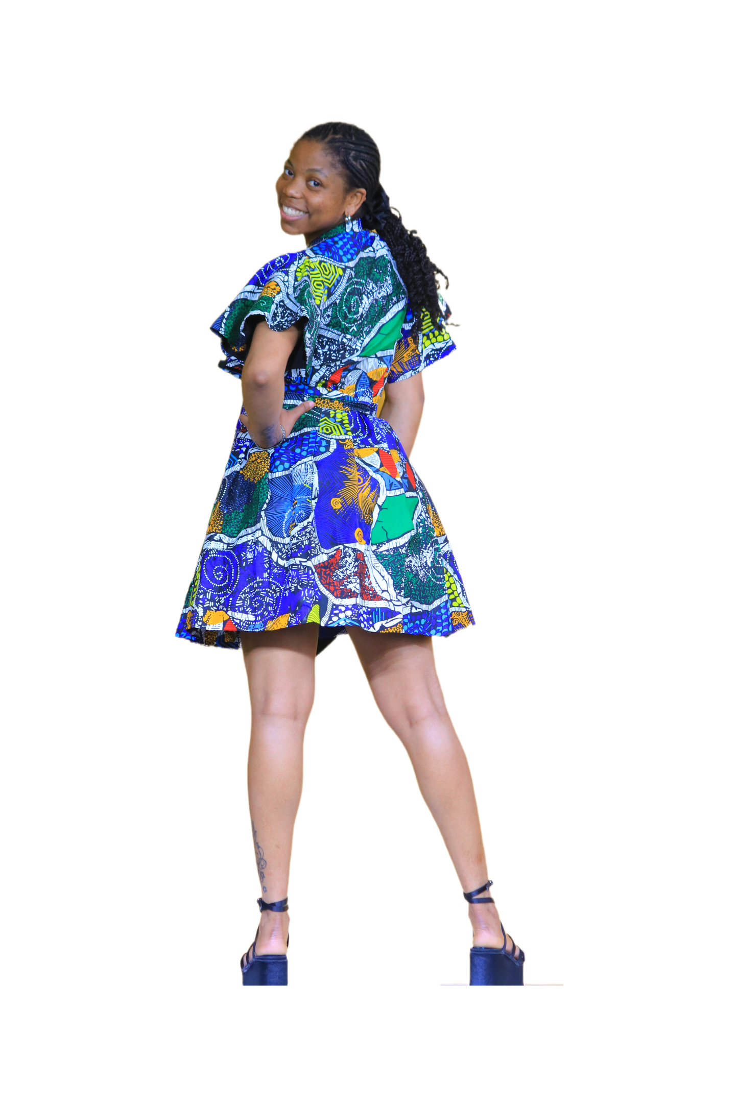 Ladies Kente Charm Flare Dress – Short Sleeve
