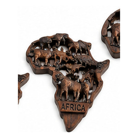Medium wooden Africa wildlife wall decor on white studio background