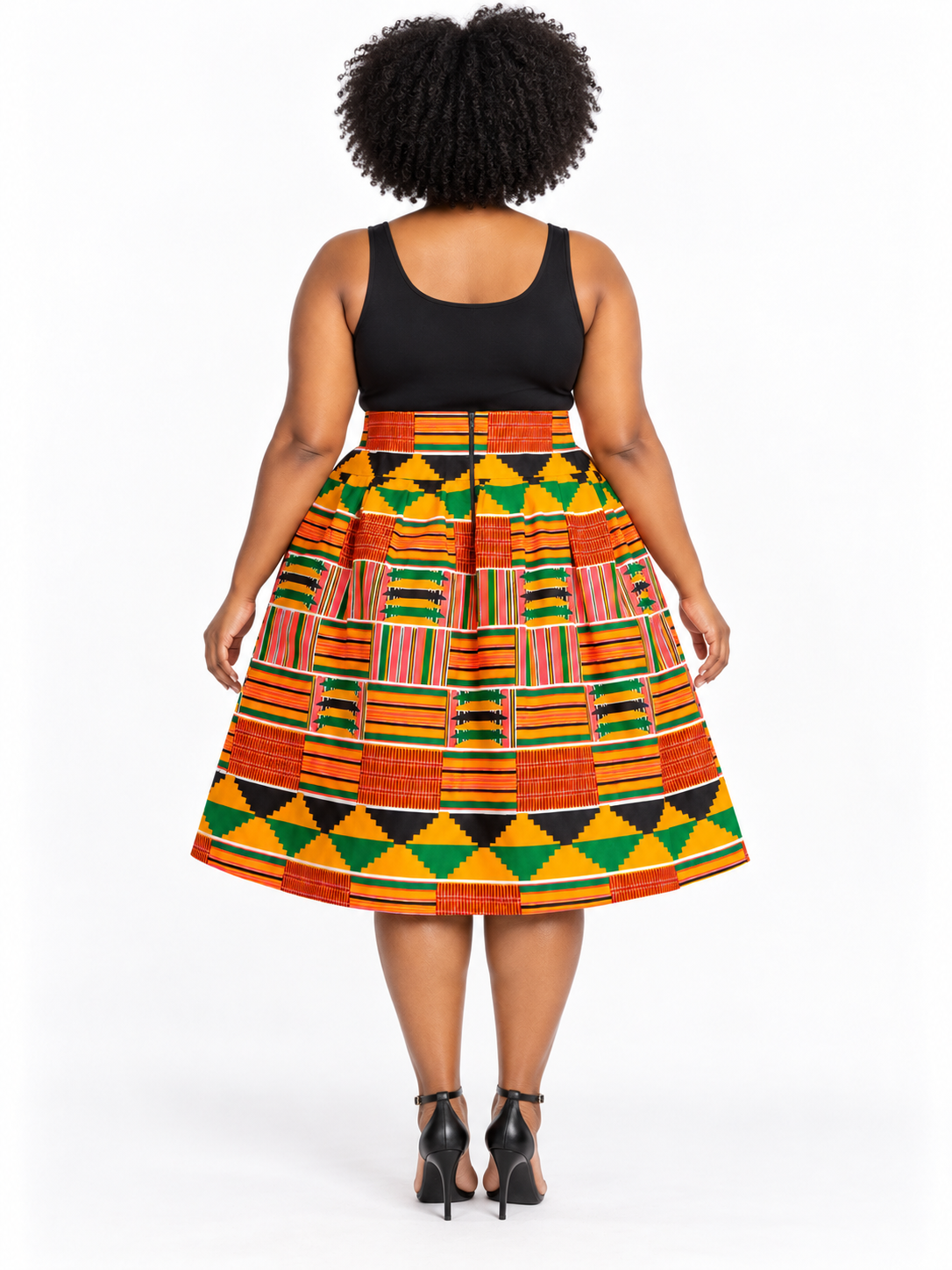 Multicolour Kente Print Flared Skirt — back view