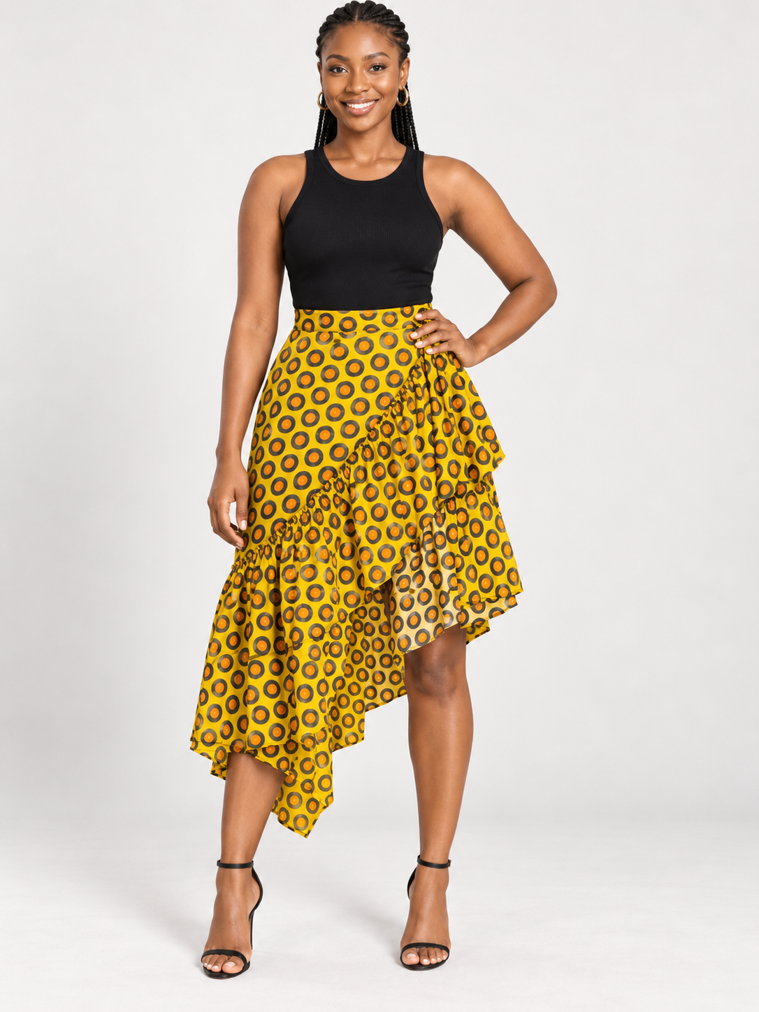 Golden Circle Ruffle African Print Skirt