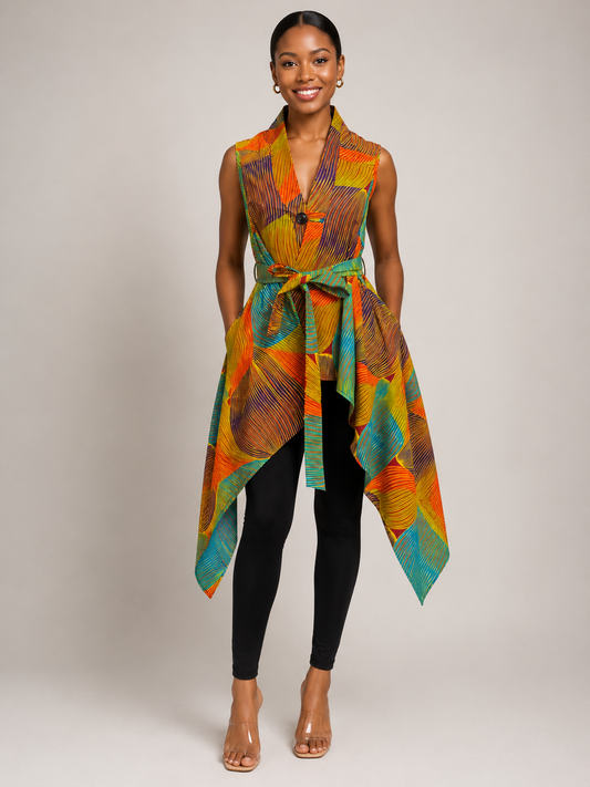 Sunset Wave African Print Wrap Tunic