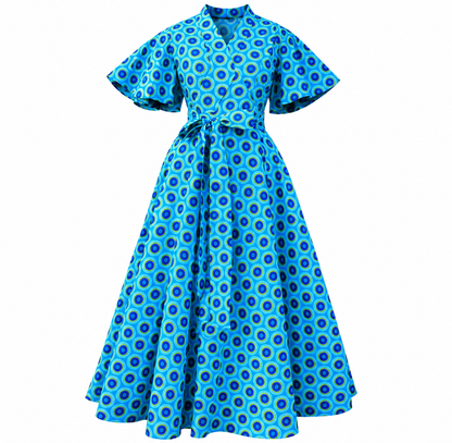 Turquoise Shweshwe Long Wrap Dress