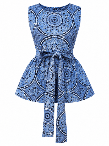Sleeveless Women Wrap Top – Blue African Print