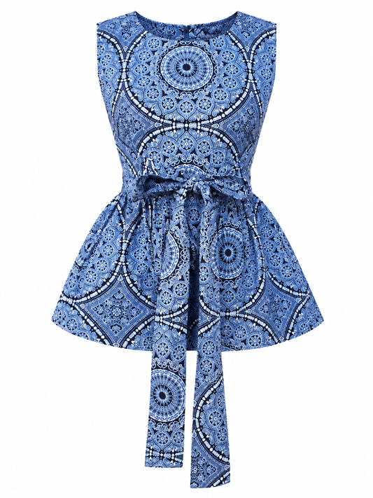 Sleeveless Women Wrap Top – Blue African Print