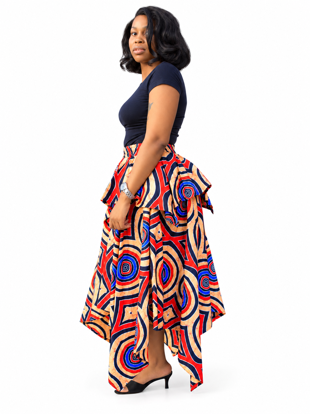 Sunset Rings African Print Asymmetric Skirt