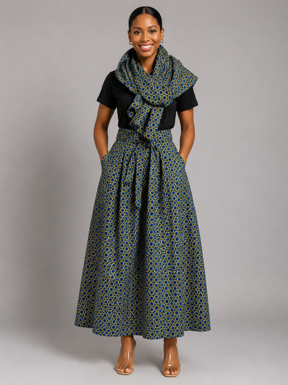 Full-Length Ankara Skirt & Statement Scarf Set