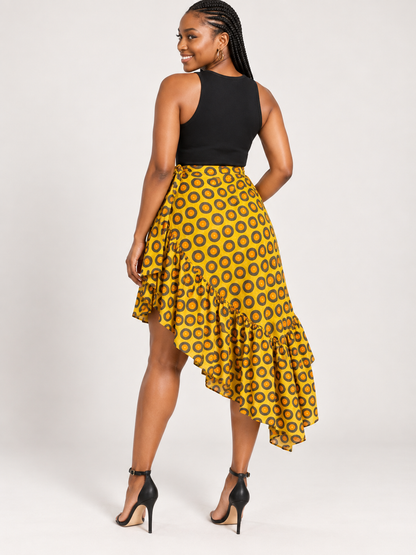 Golden Circle Ruffle African Print Skirt
