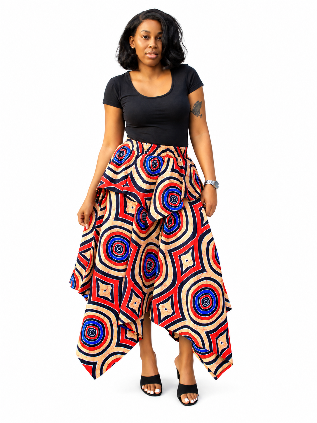Sunset Rings African Print Asymmetric Skirt