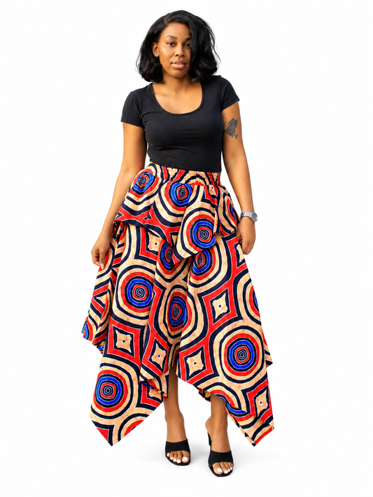 Sunset Rings African Print Asymmetric Skirt