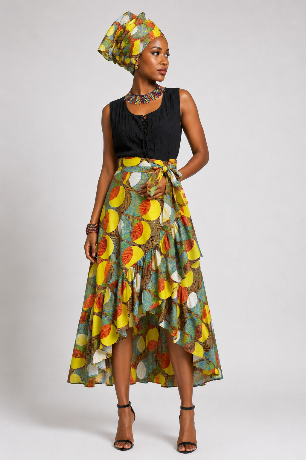 Yellow Sunrise African Print Wrap Skirt