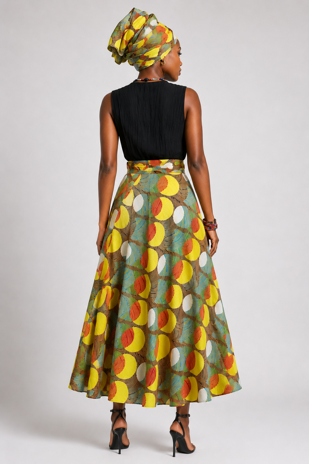 Yellow Sunrise African Print Wrap Skirt