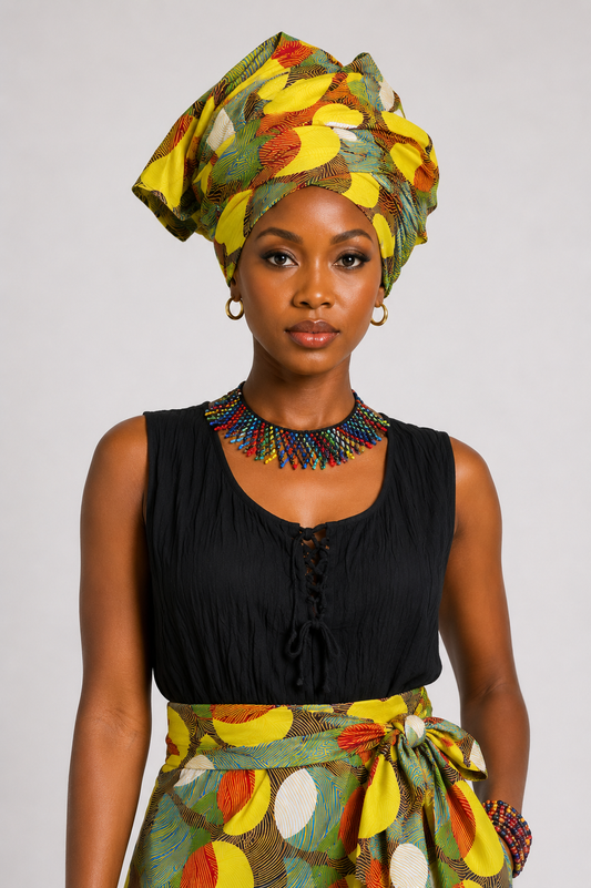 Yellow Sunrise African Print Head Wrap