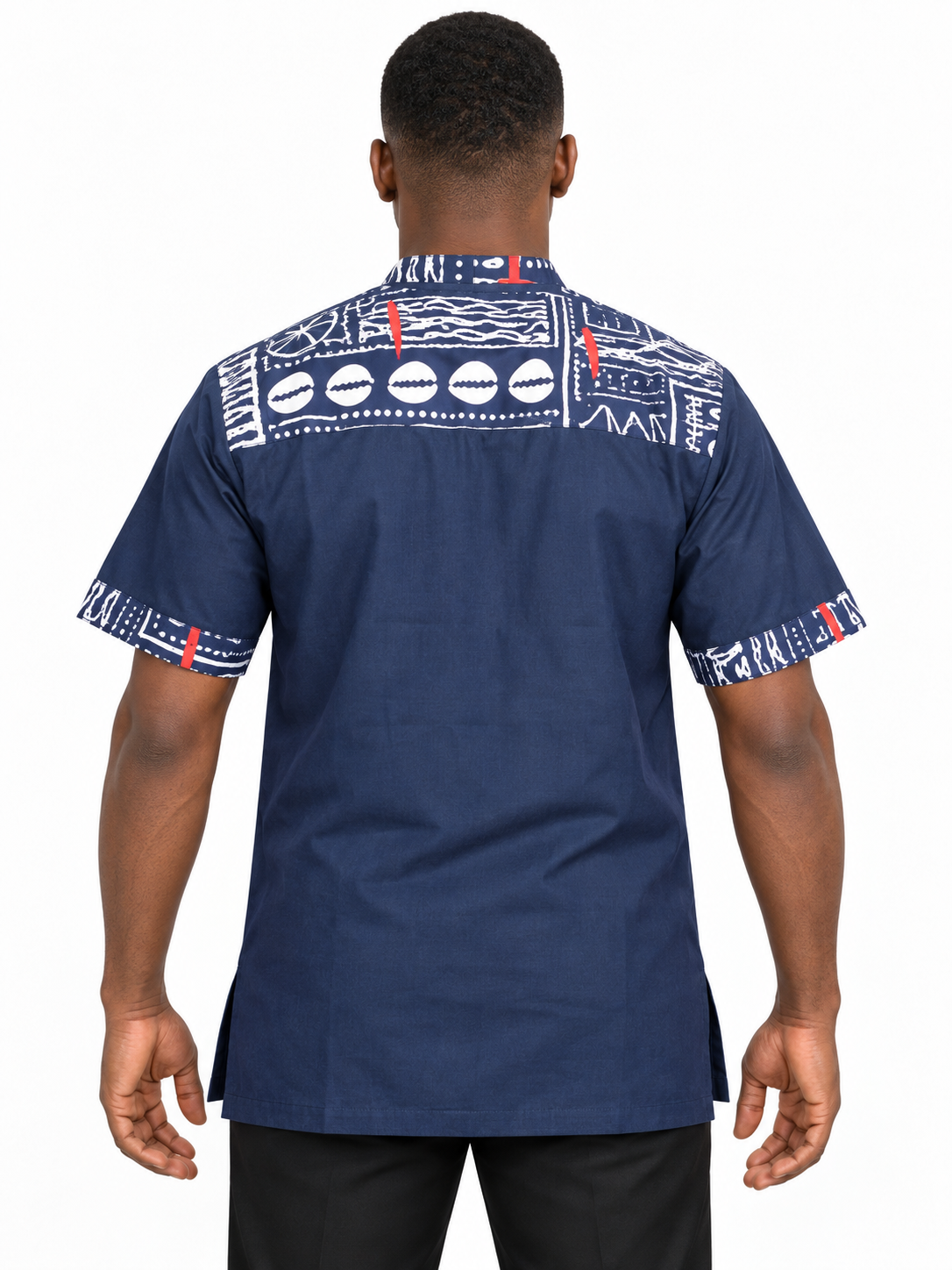 Navy White & Red Symbol Print Men's Shirt
