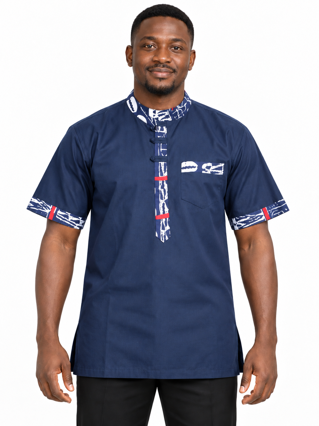 Navy White & Red Symbol Print Men's Shirt