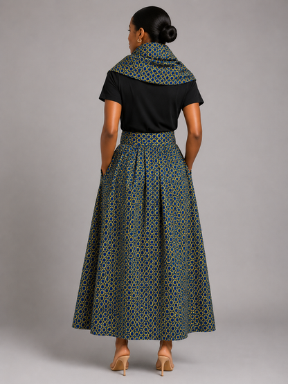 Full-Length Ankara Skirt & Statement Scarf Set