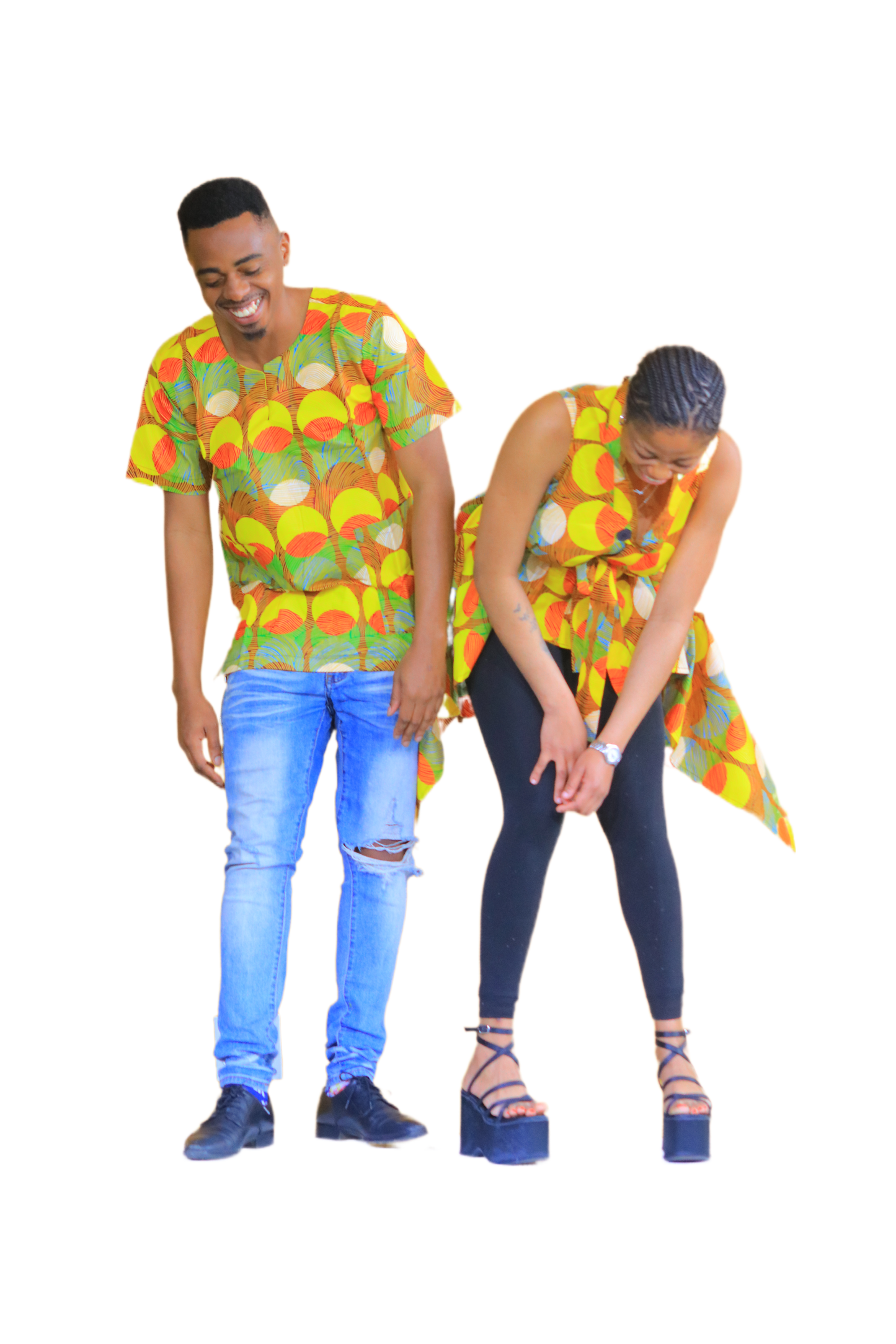 Bambino Ladies Square Dashiki Top & Men's V-Neck Shirt set