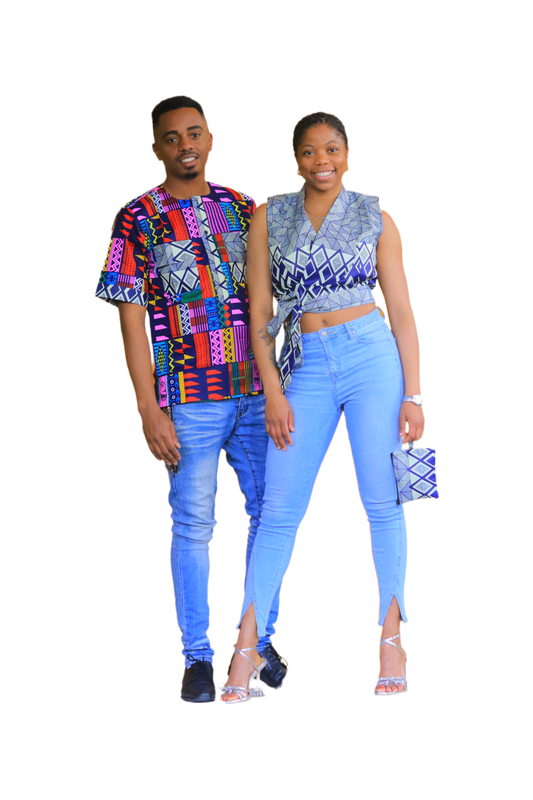 Ladies Wrap Crop Top & Men’s V-Neck T-Shirt Set