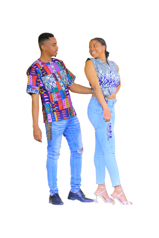 Ladies Wrap Crop Top & Men’s V-Neck T-Shirt Set
