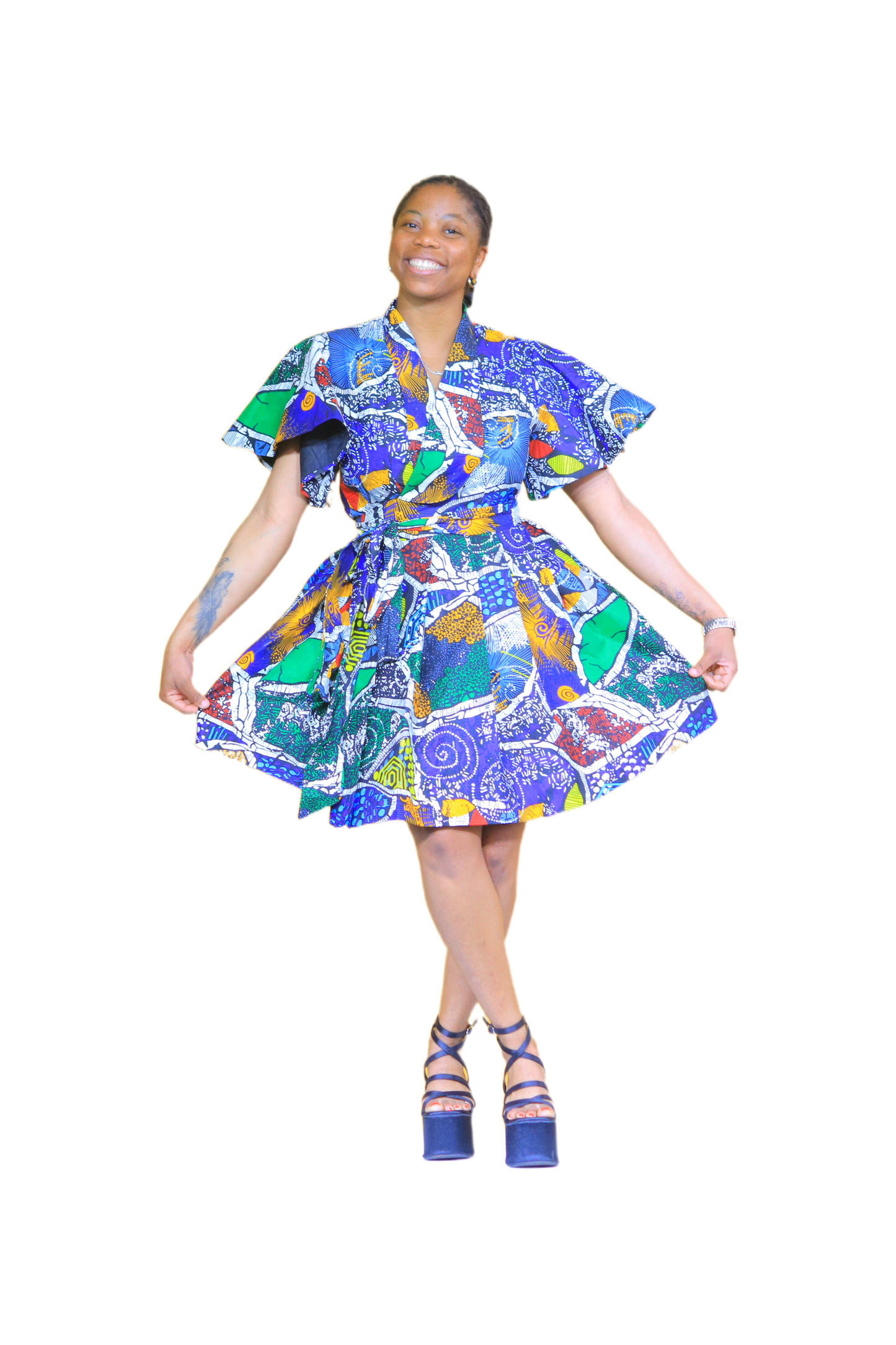 Ladies Kente Charm Flare Dress – Short Sleeve