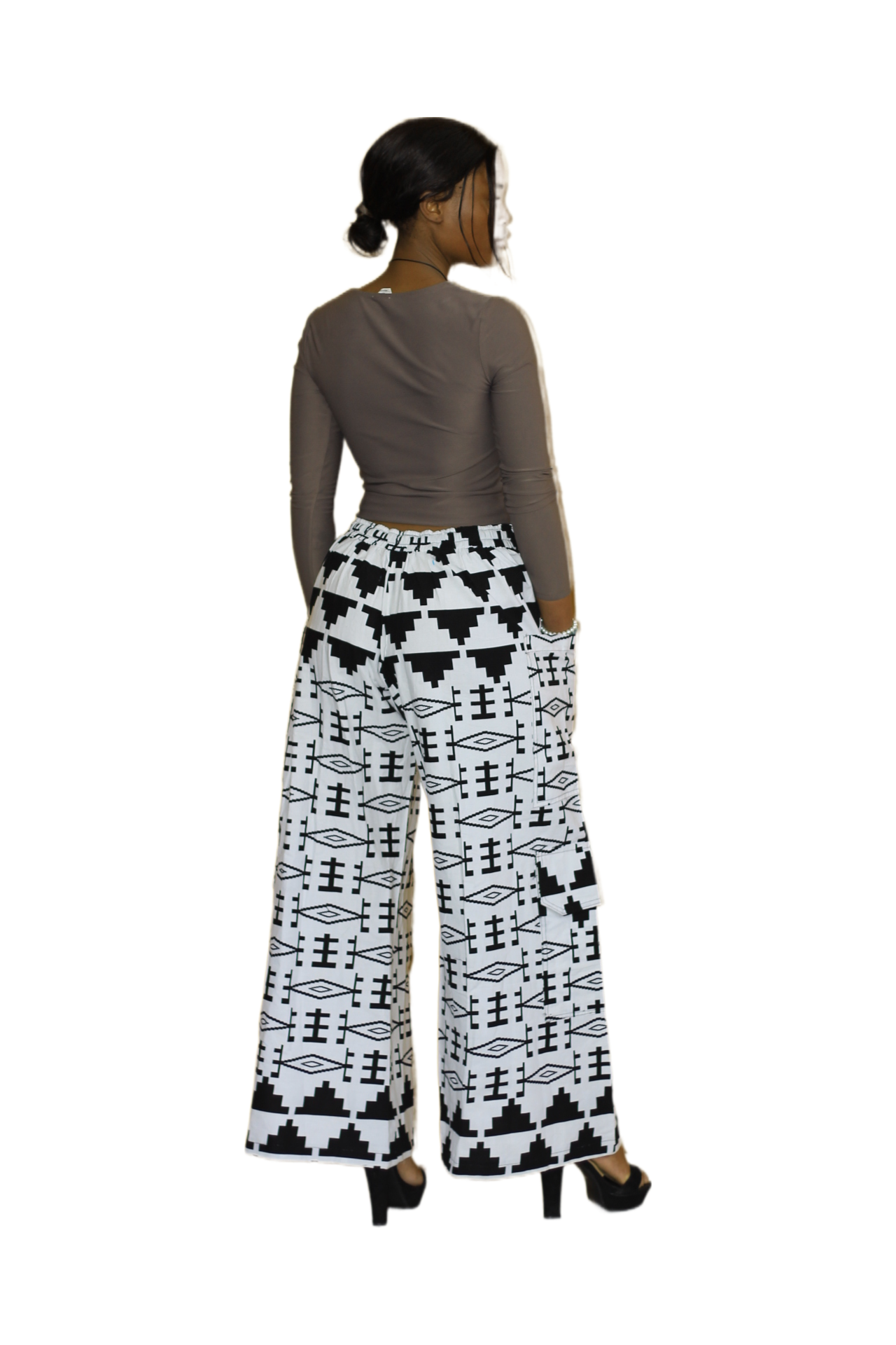 Women Tribal Print Palazzo Pants – Black & White