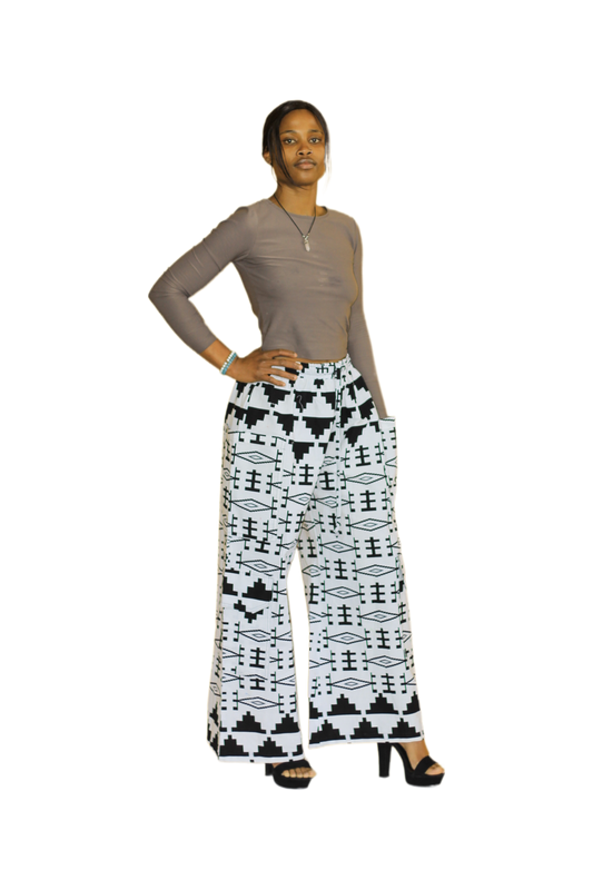 Women Tribal Print Palazzo Pants – Black & White