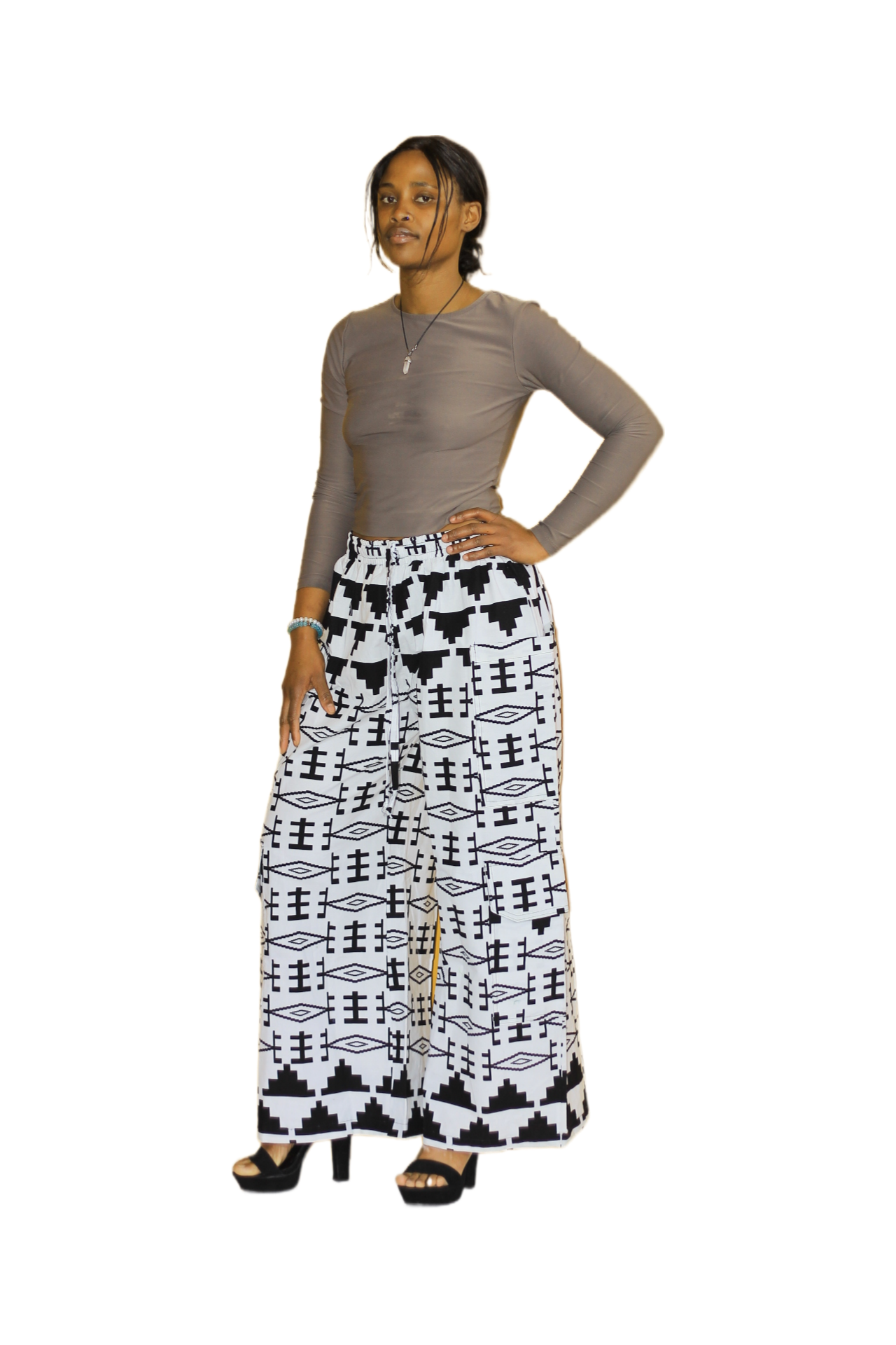 Women Tribal Print Palazzo Pants – Black & White