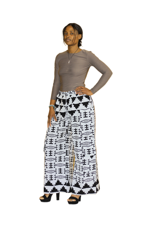 Women Tribal Print Palazzo Pants – Black & White