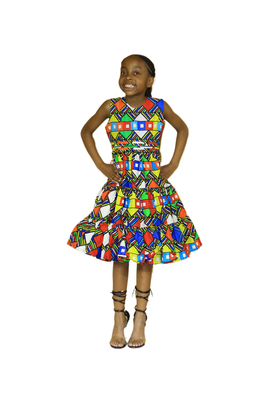 Vibrant Geometric Print Girls' Dress