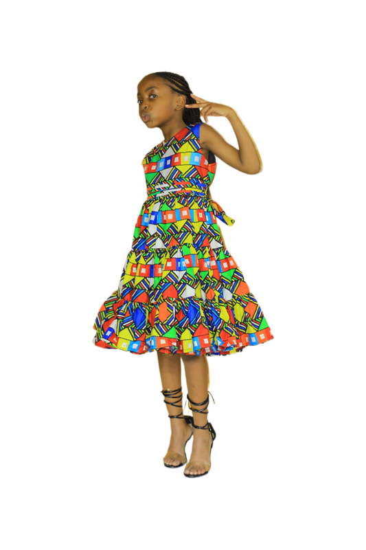 Vibrant Geometric Print Girls' Dress