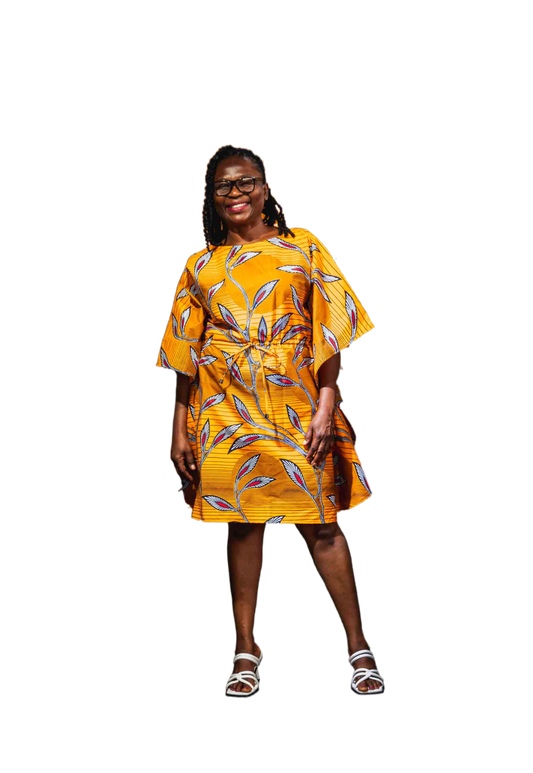 Sunny Ankara Mini Dress with Leaf Print