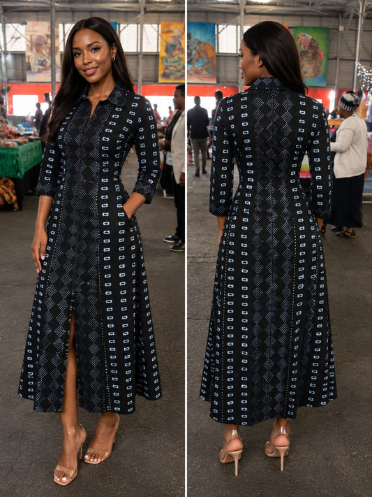 Midnight Heritage African Print Maxi Dress