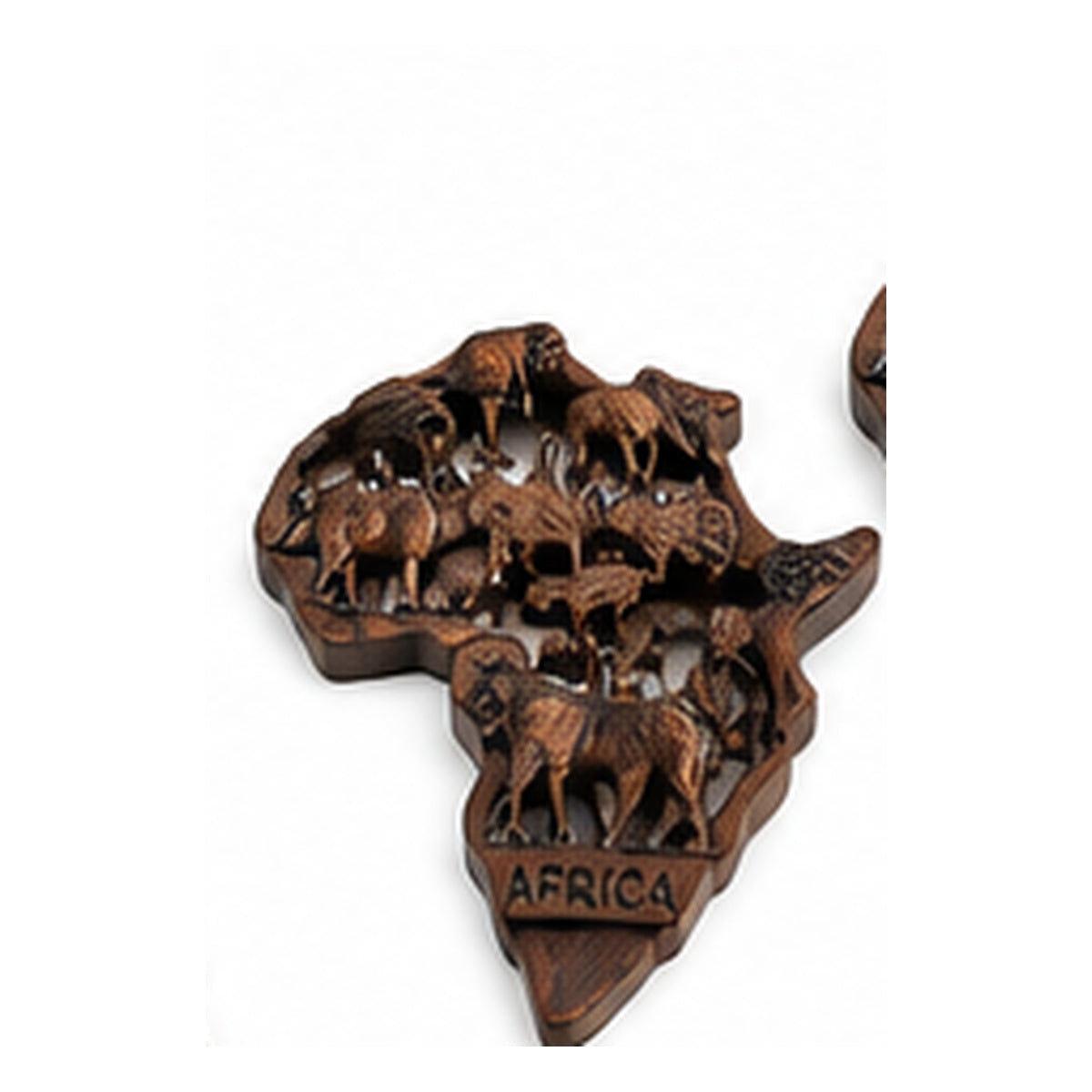 Small wooden Africa wildlife wall decor on white studio background