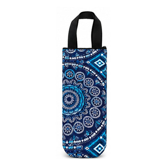 Indigo Mandala African print bottle carrier on white studio background