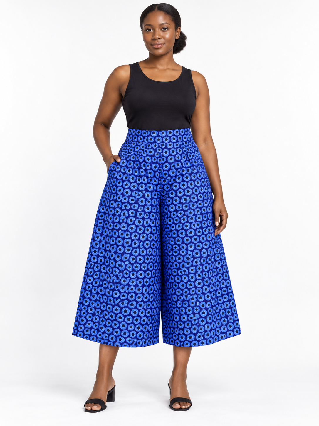 Cobalt Ring African Print Culottes — front view