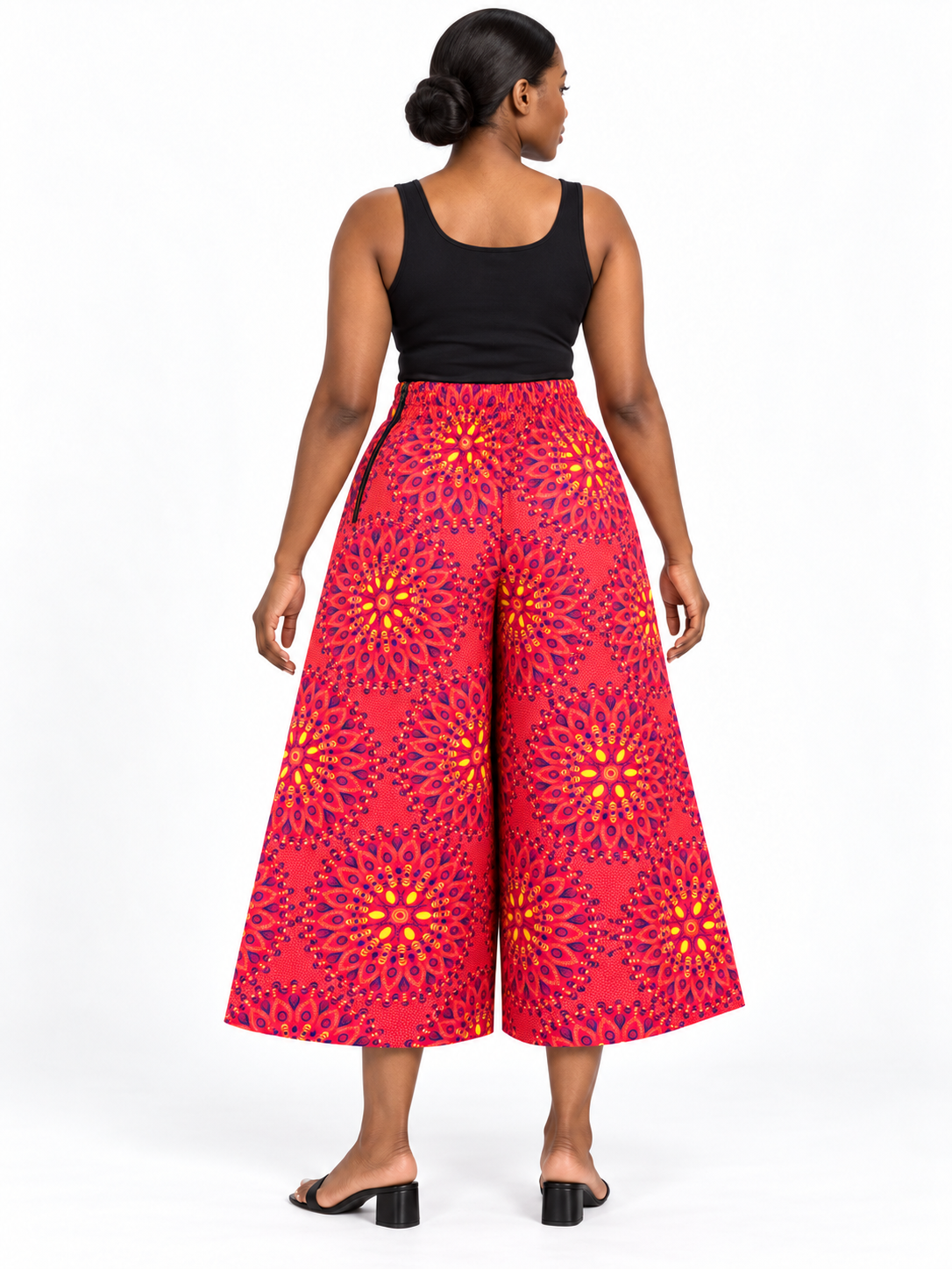 Coral Floral African Print Culottes — back view
