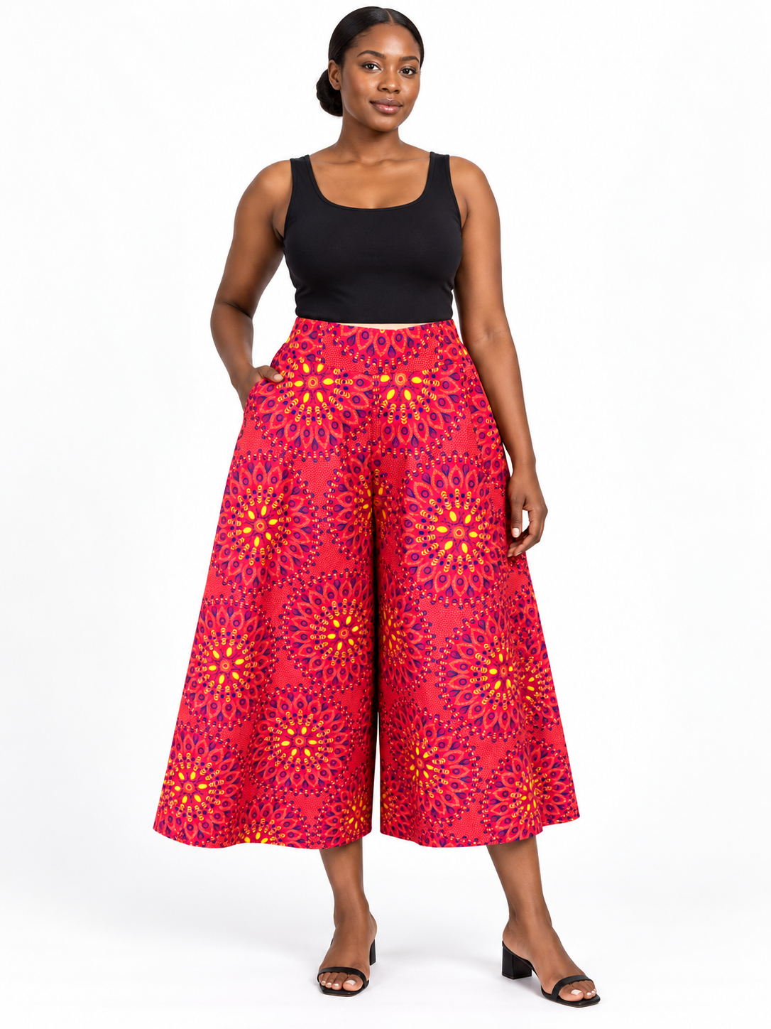 Coral Floral African Print Culottes — front view