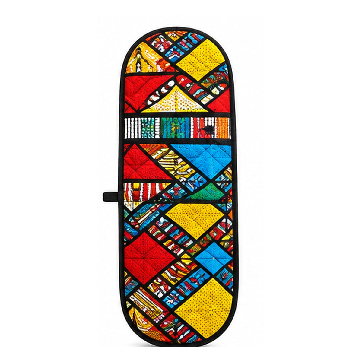Multicolour Geometric double oven glove on white studio background