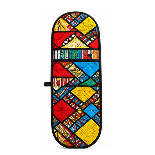 Multicolour Geometric double oven glove on white studio background