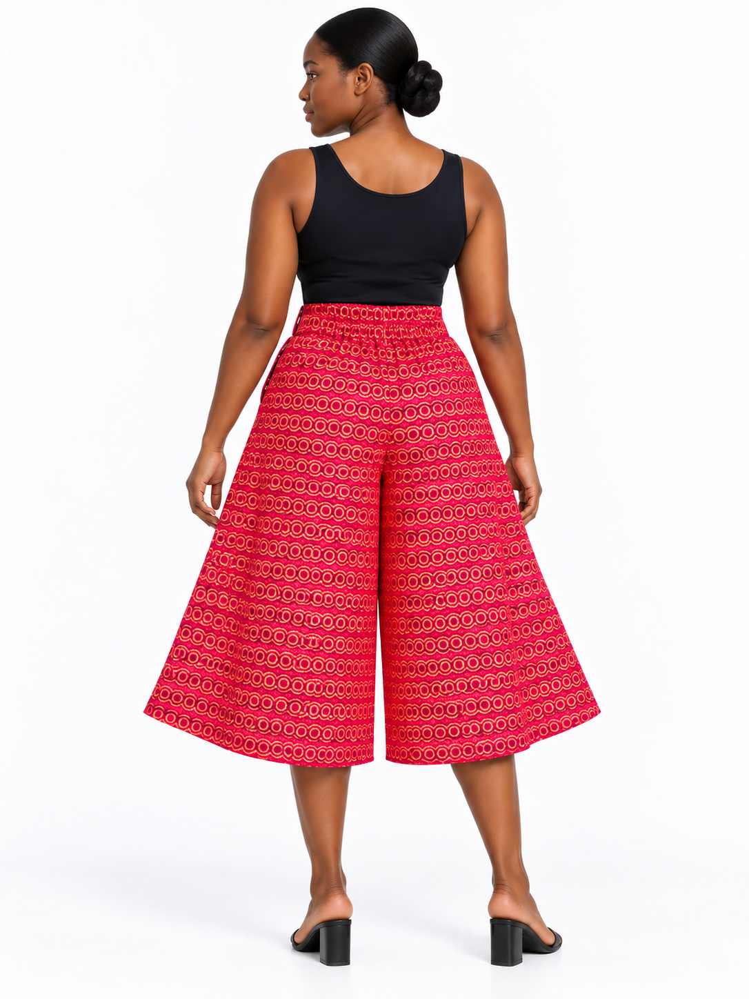 Magenta Gold Ring African Print Culottes — back view
