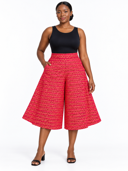 Magenta Gold Ring African Print Culottes — front view