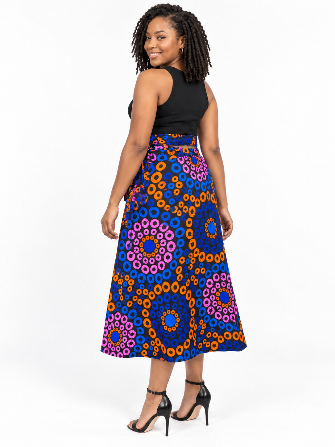 Multicolour Ring African Print Wrap Skirt — back view