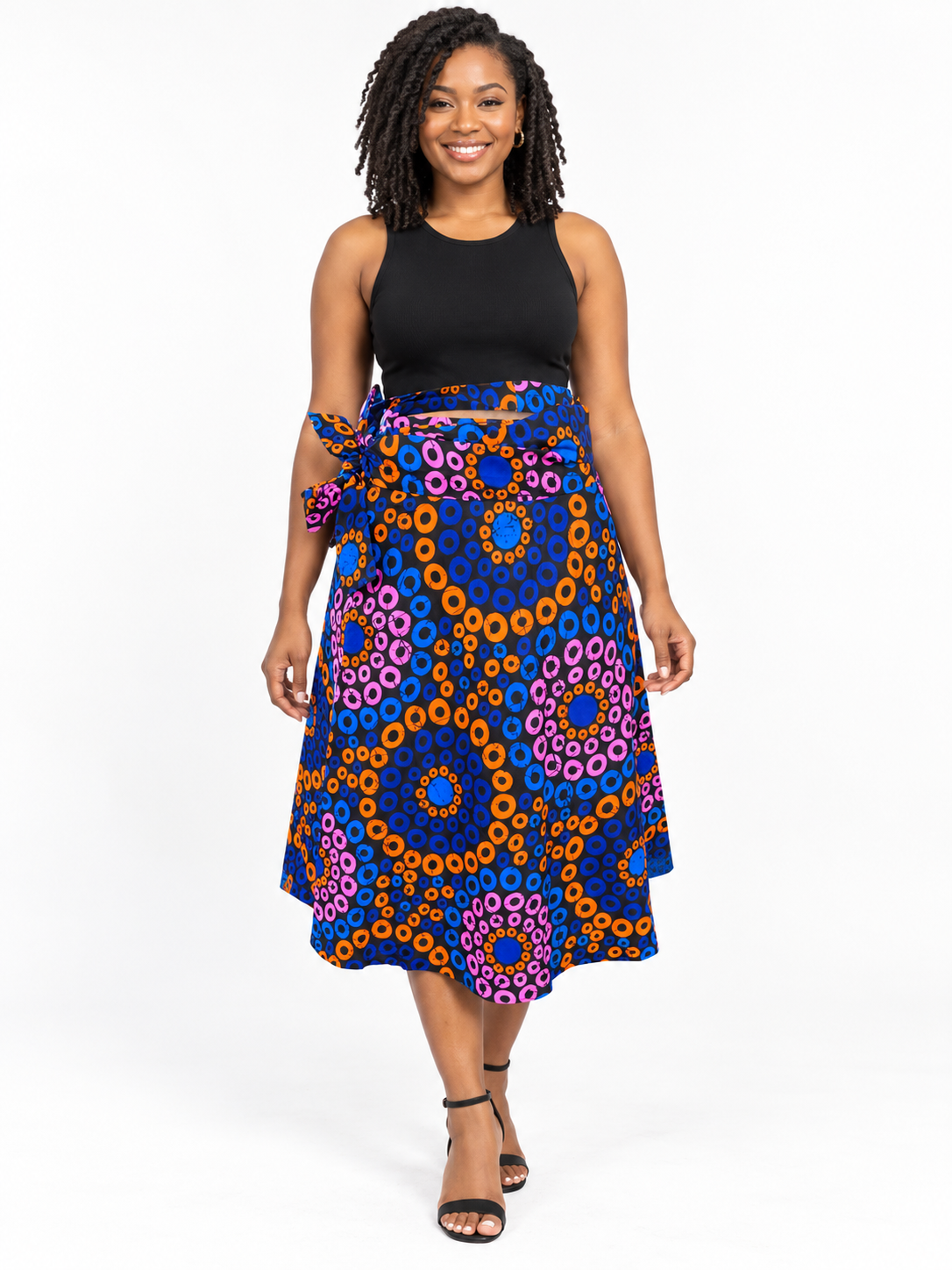 Multicolour Ring African Print Wrap Skirt — front view