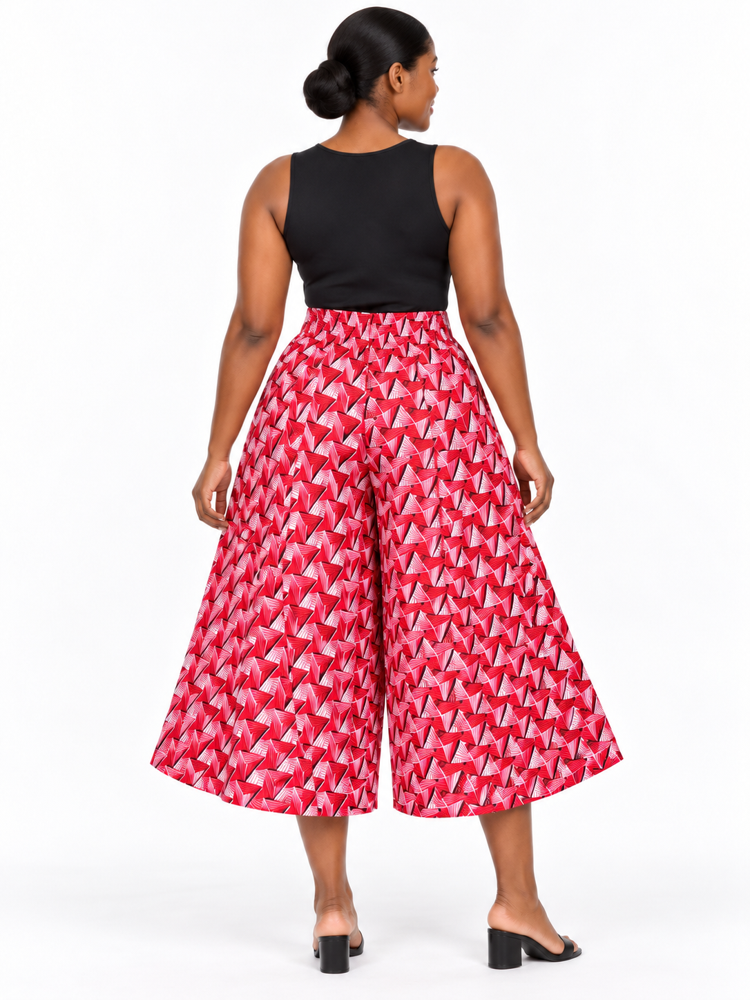Red Geometric African Print Culottes — back view